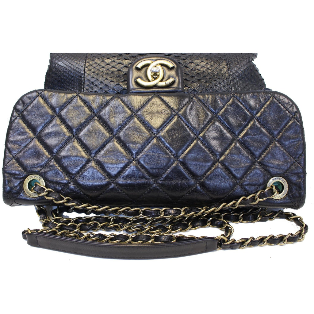 CHANEL Urban Mix Flap Calfskin Python Shoulder Bag Black