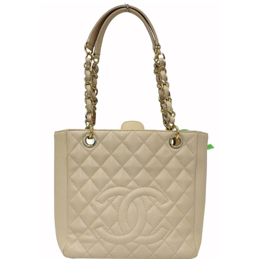 CHANEL PST Caviar Leather Petit Shopping Tote Bag Beige