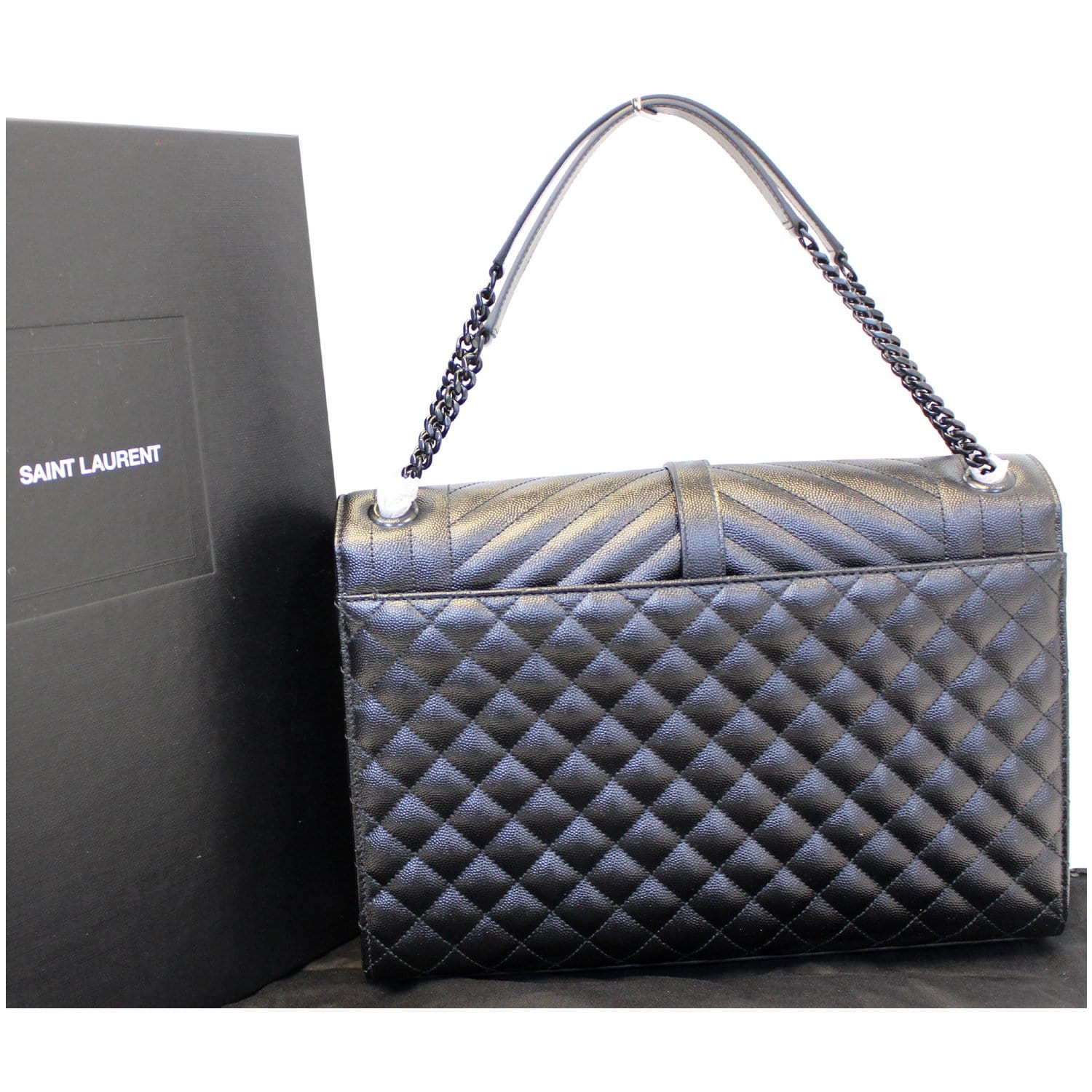 YVES SAINT LAURENT Envelope Large Matelasse Embossed Leather Shoulder Bag Black
