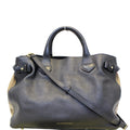 BURBERRY Black Calf Leather House Check Medium Banner Tote Bag
