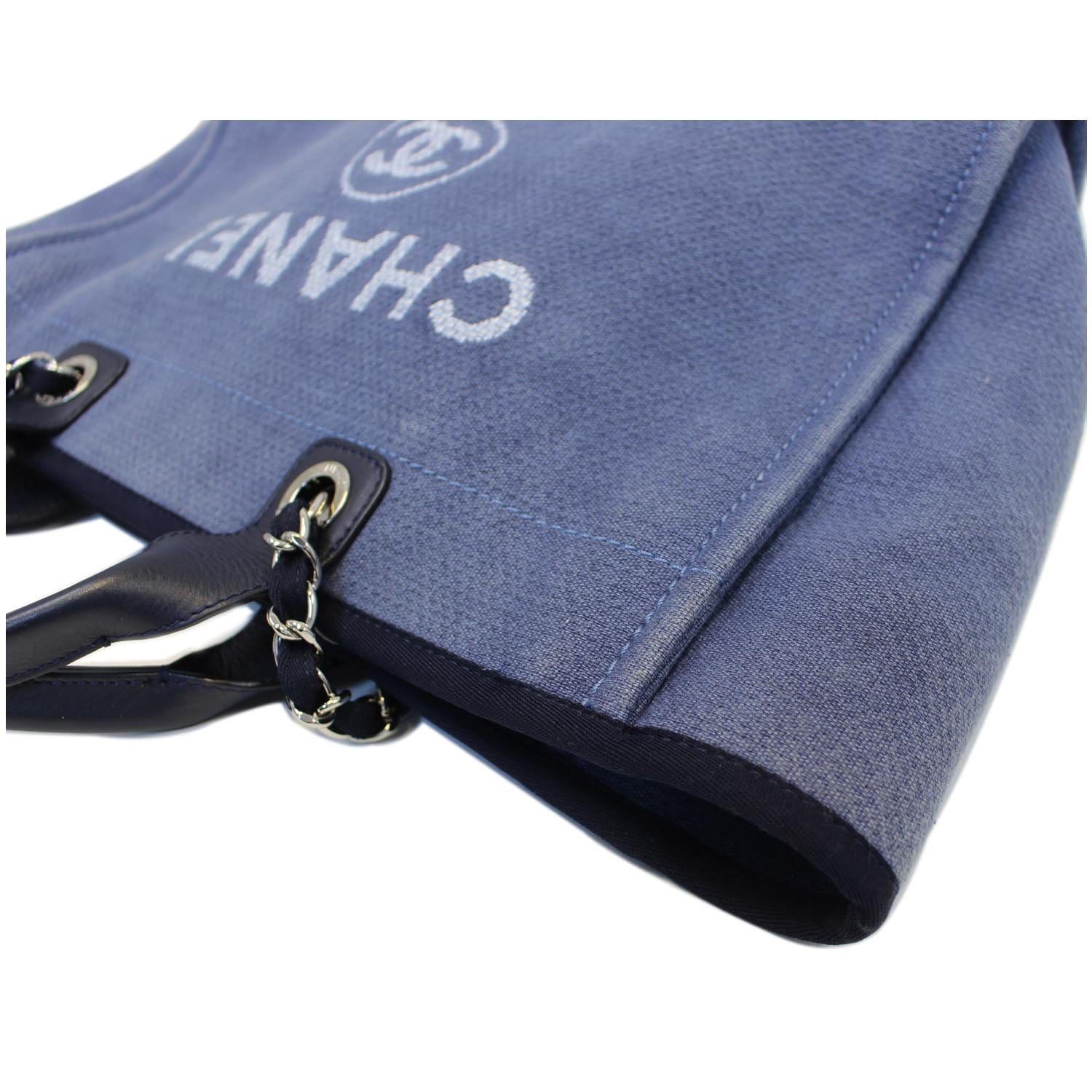 CHANEL Canvas Deauville Large Tote Denim Blue Shoulder Handbag