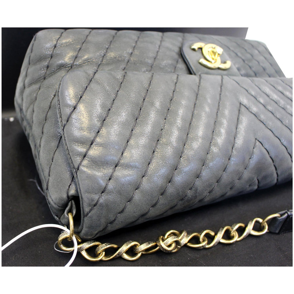 CHANEL Iridescent Calfskin Surpique Chevron Large Classic Flap Bag - Sale