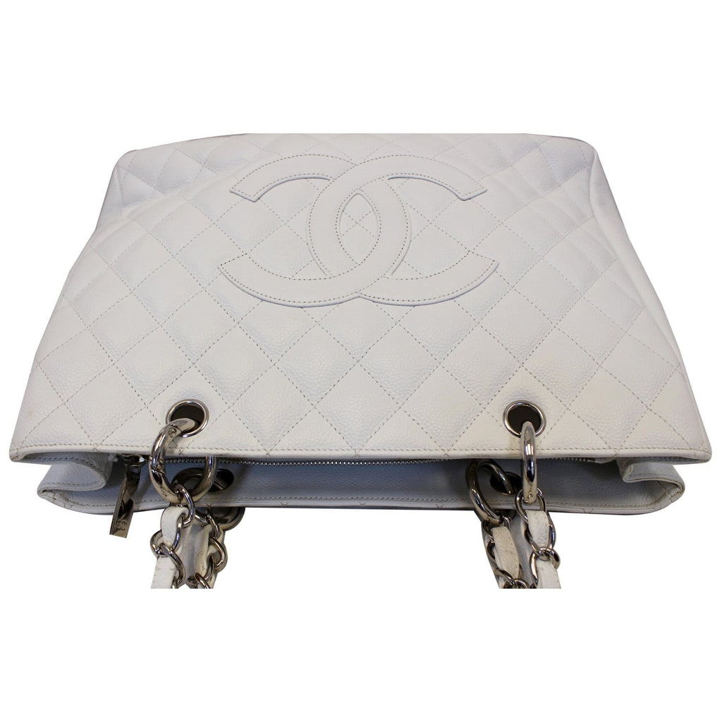 CHANEL Grand Shopping Caviar Leather Tote Bag White
