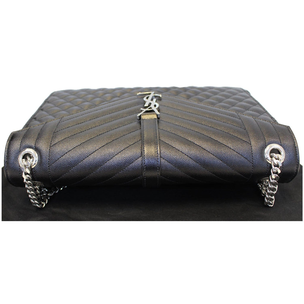 YVES SAINT LAURENT Envelope Large Matelasse Embossed Leather Shoulder Bag Black