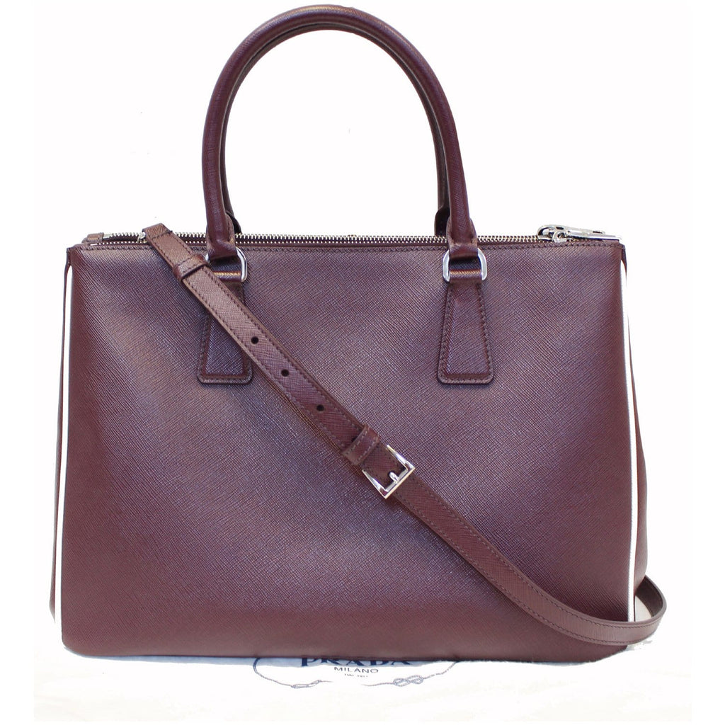 PRADA Lux Large Saffiano Leather Tote Shoulder Bag Burgundy