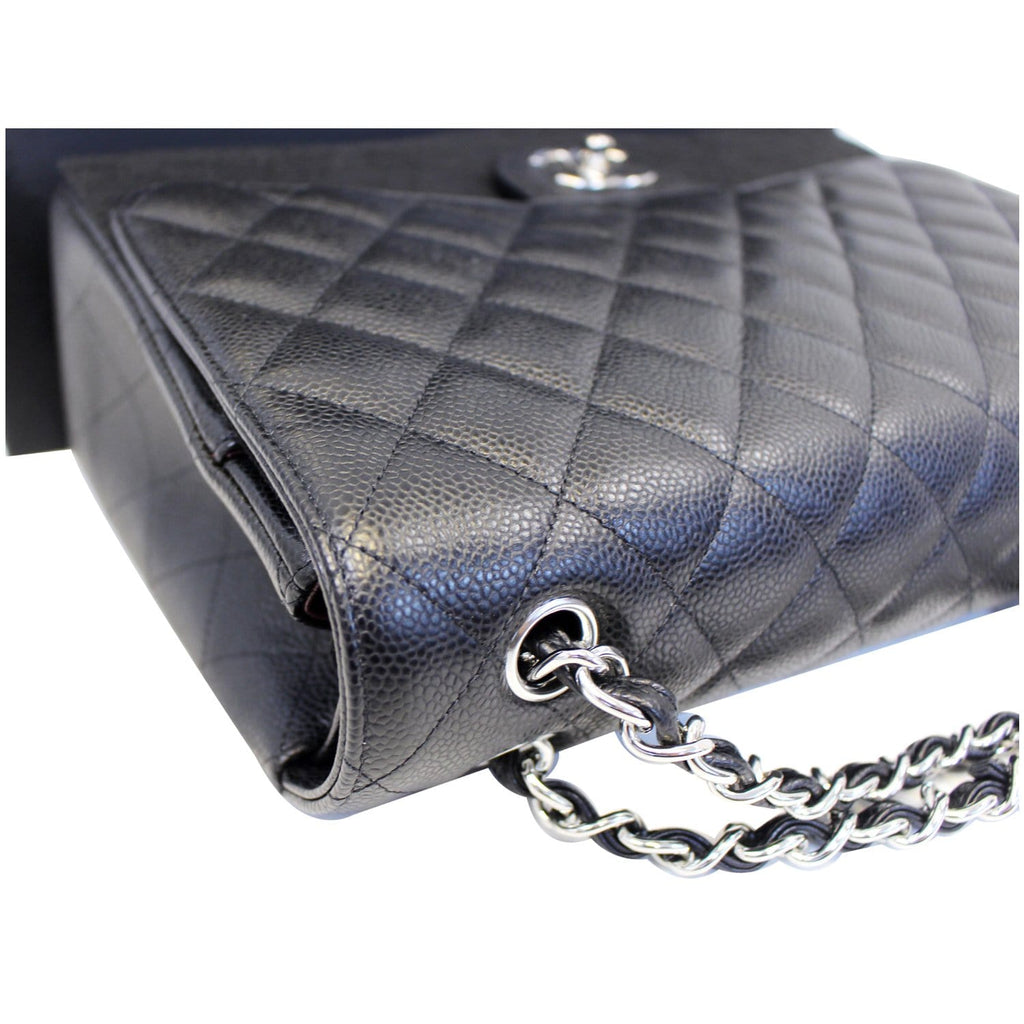 CHANEL Classic Maxi Jumbo Double Flap Caviar Leather Shoulder Bag