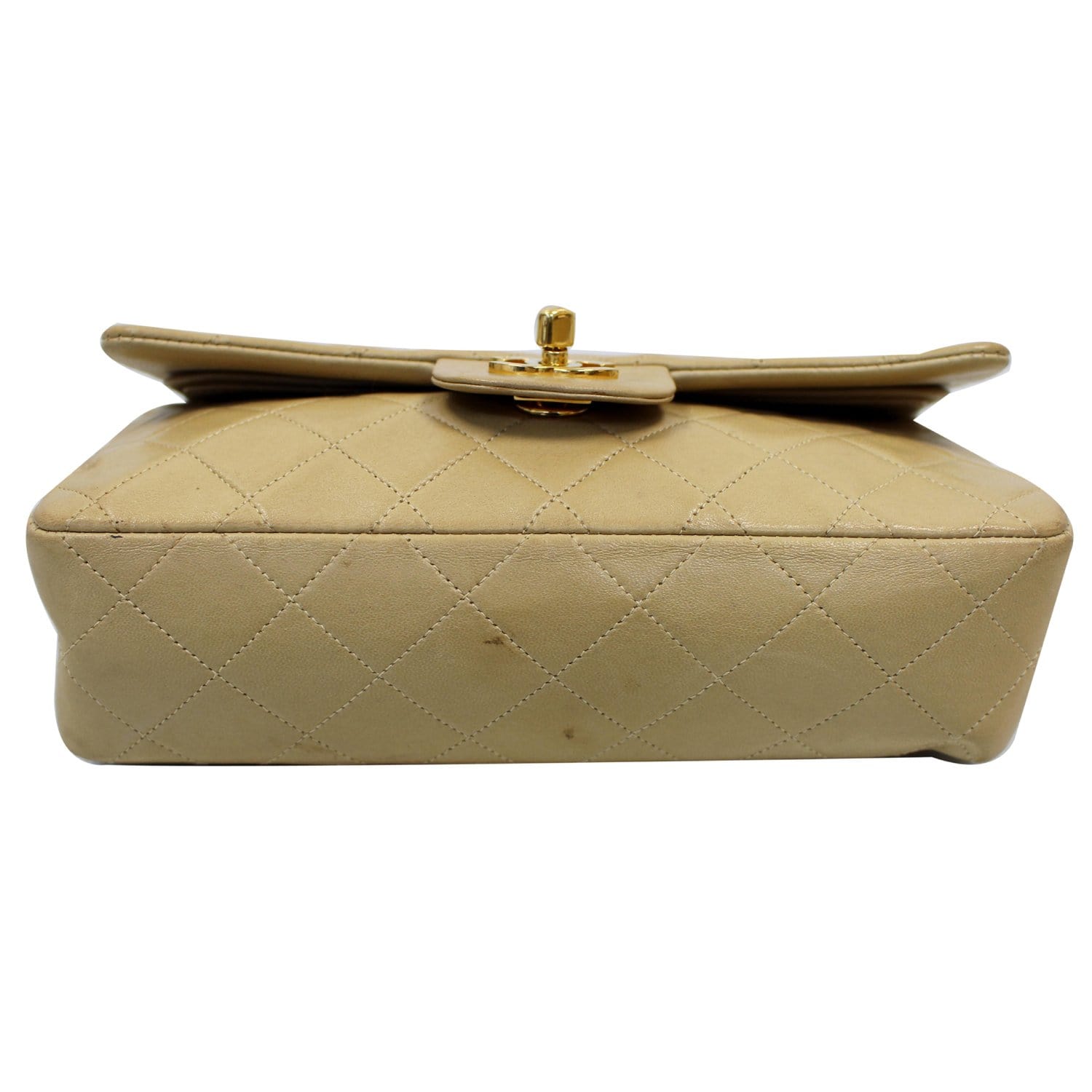 CHANEL CC Double Flap Calfskin Leather Chain Shoulder Bag Beige