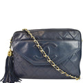 CHANEL Vintage Front Pocket Lambskin Leather Camera Bag Blue