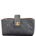 CHANEL Quilted Caviar Leather Mini Phone Holder Clutch Black