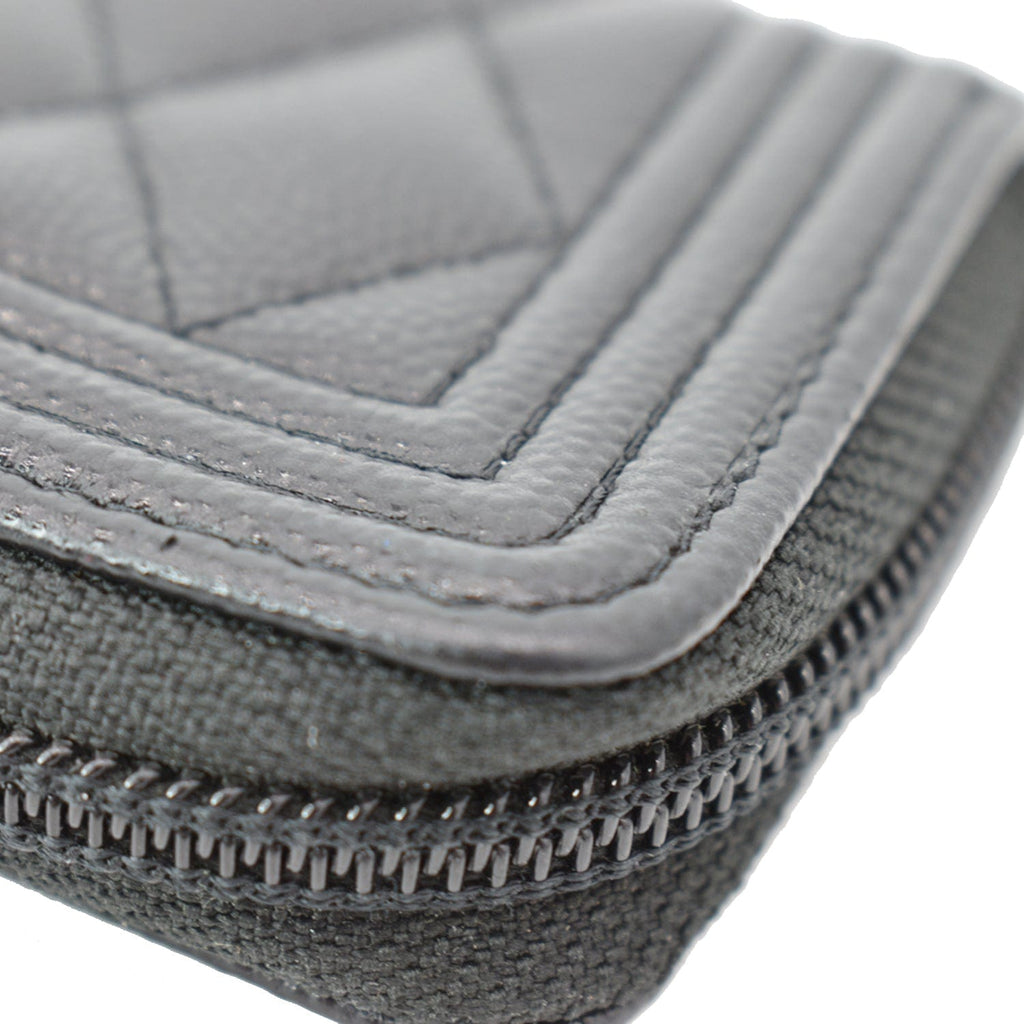 CHANEL Boy Small Zipped Quilted Caviar Coin Purse Wallet Black