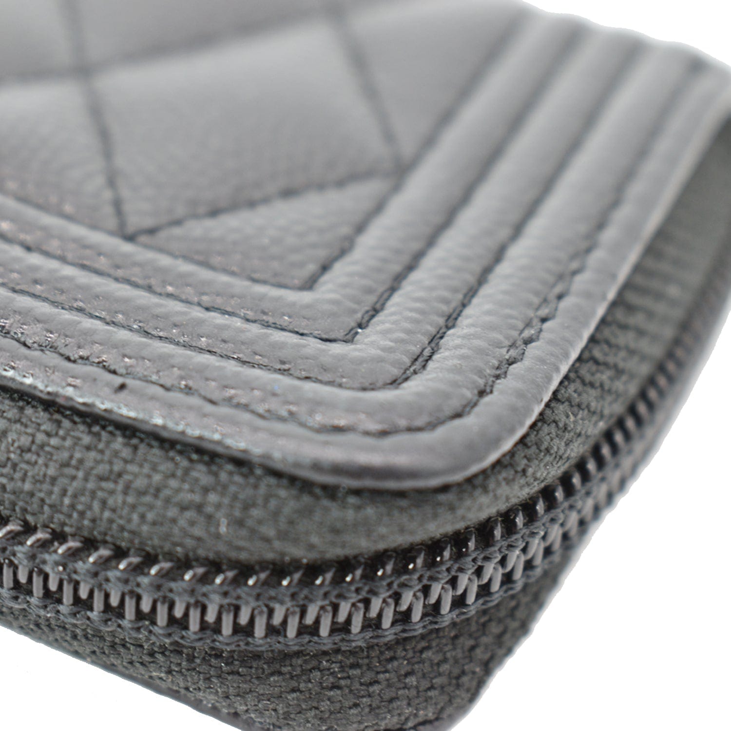 CHANEL Boy Small Zipped Quilted Caviar Coin Purse Wallet Black