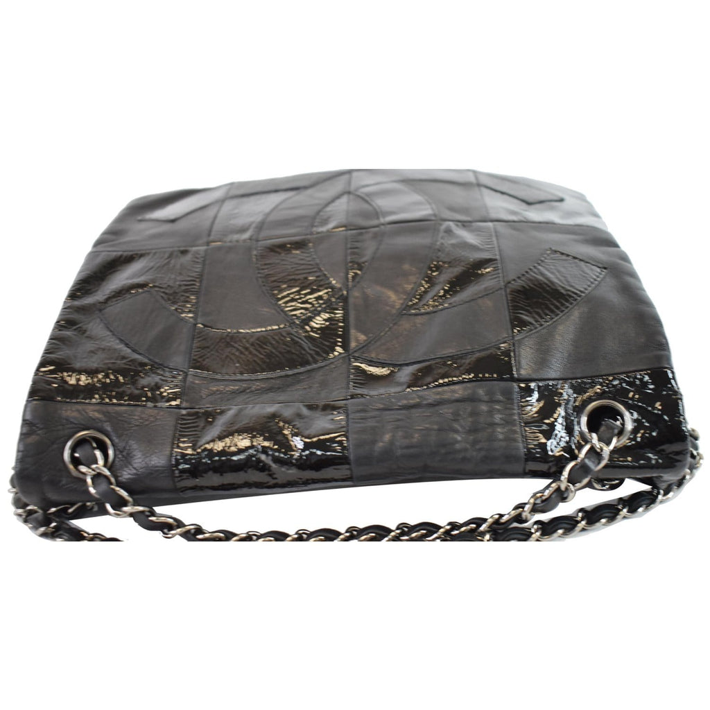 CHANEL Brooklyn Patchwork Flap Patent Leather Shoulder Bag Black