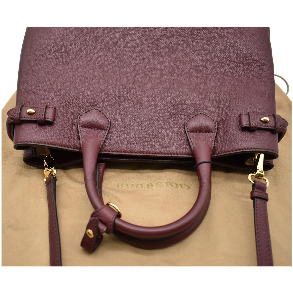 BURBERRY Banner Medium Leather Tote Shoulder Bag Red