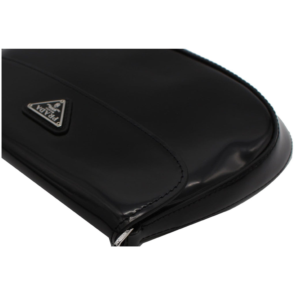 PRADA Cleo Brushed Leather Shoulder Bag Black