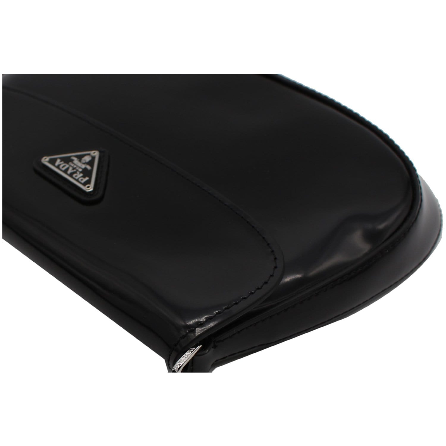 PRADA Cleo Brushed Leather Shoulder Bag Black