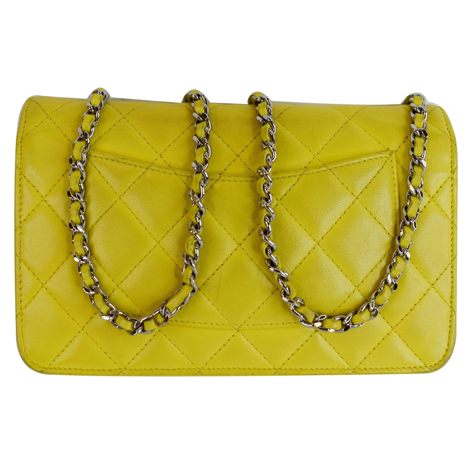 CHANEL Wallet On Chain Lambskin Leather WOC Crossbody Bag Yellow