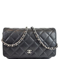 CHANEL Wallet On Chain Lambskin Leather WOC Crossbody Bag Black