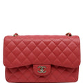 CHANEL Classic Medium Double Flap Caviar Leather Shoulder Bag Rose Pink