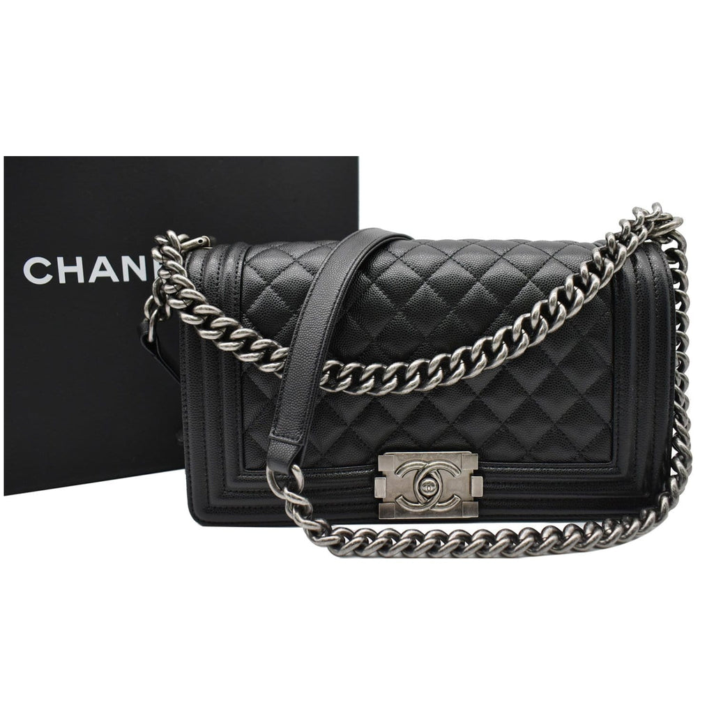CHANEL Medium Boy Flap Caviar Leather Shoulder Bag Black