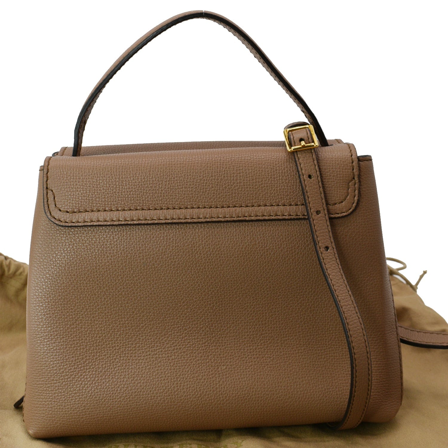 BURBERRY Medium Grainy House Check Leather Tote Shoulder Bag Dark Sand