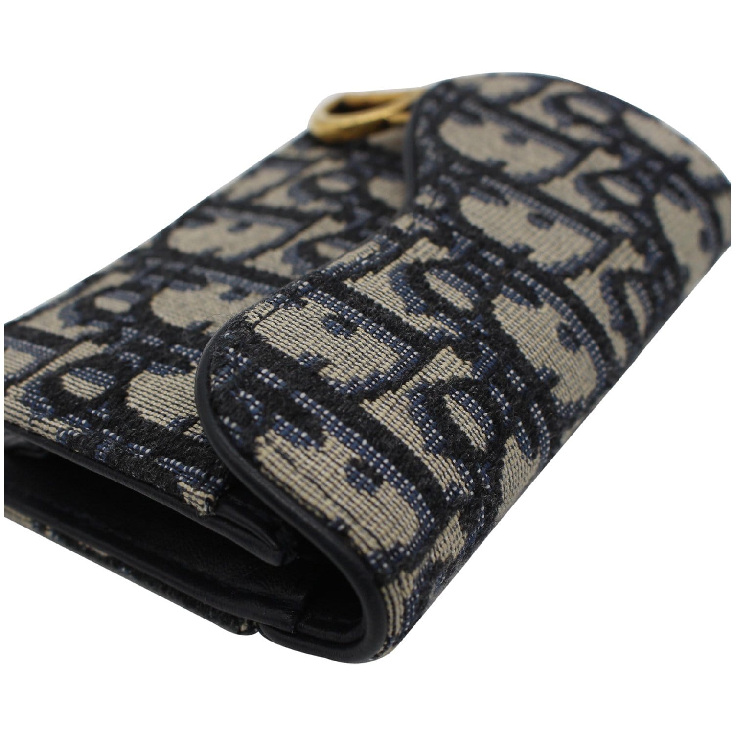CHRISTIAN DIOR Saddle Flap Jacquard Canvas Card Holder Beige
