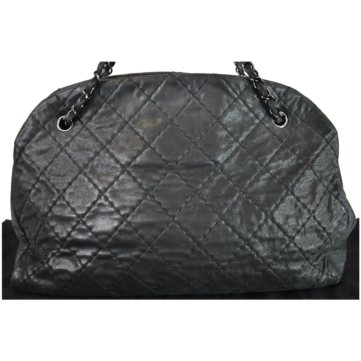 Chanel Just Mademoiselle Maxi Iridescent Leather Bowling Bag Black