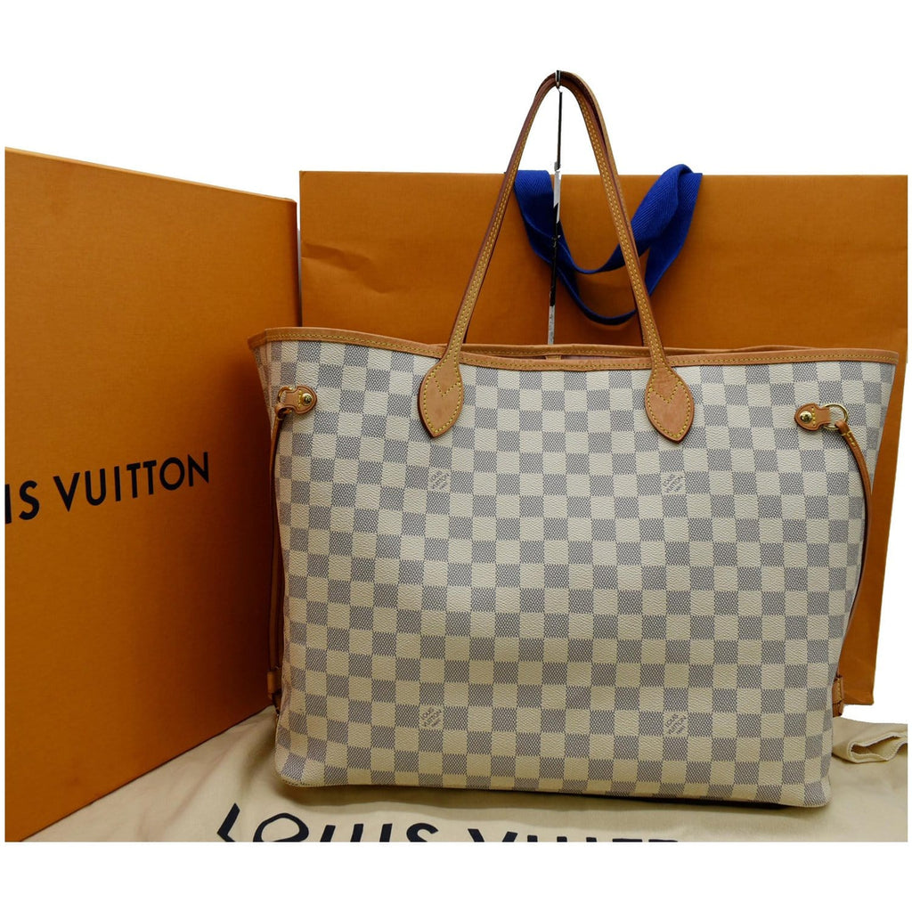 LOUIS VUITTON  Neverfull GM Damier Azur Tote Shoulder Bag White