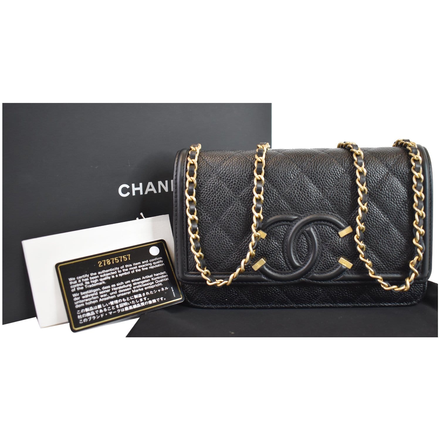CHANEL CC Filigree Small Flap Caviar Leather Shoulder Bag Black