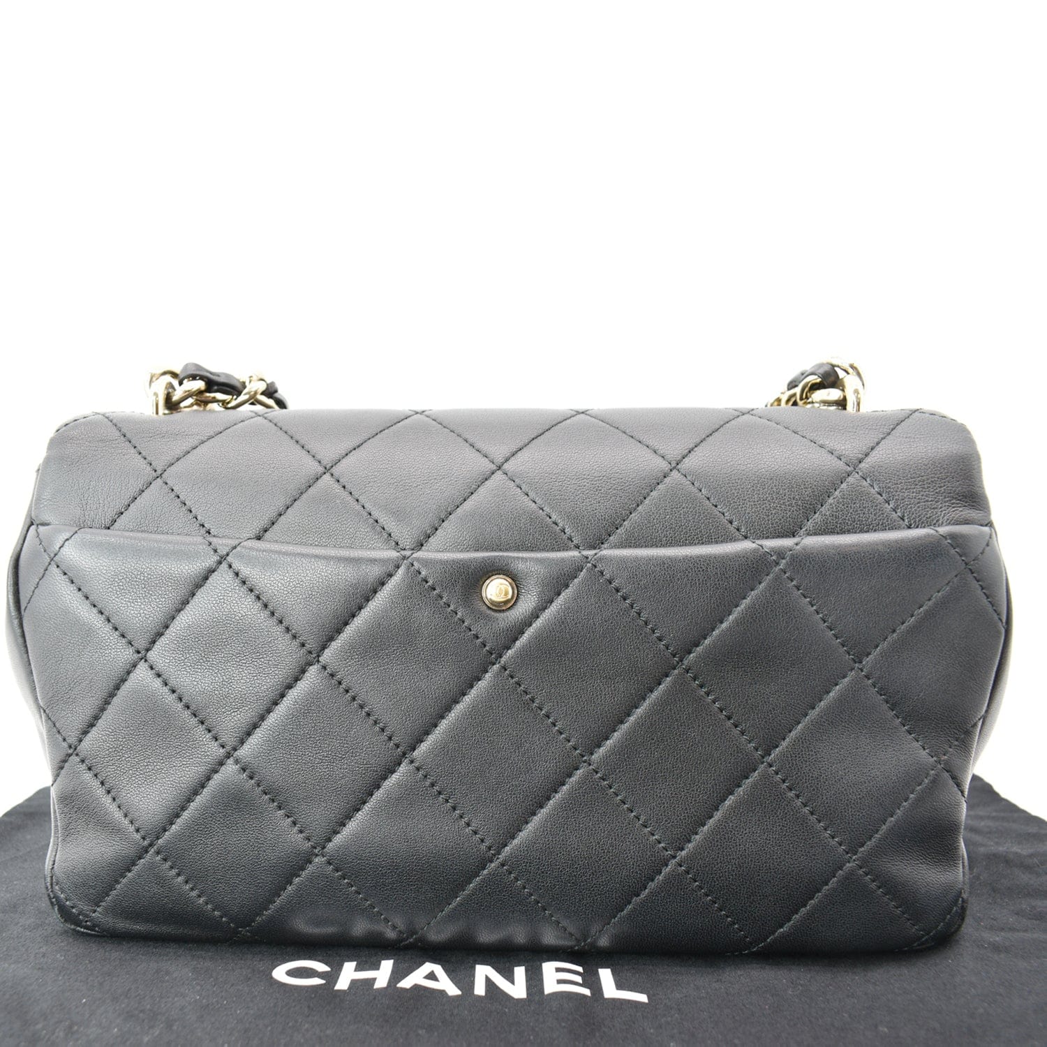 CHANEL Elegant Resin Double Chain Flap Lambskin Shoulder Bag Black