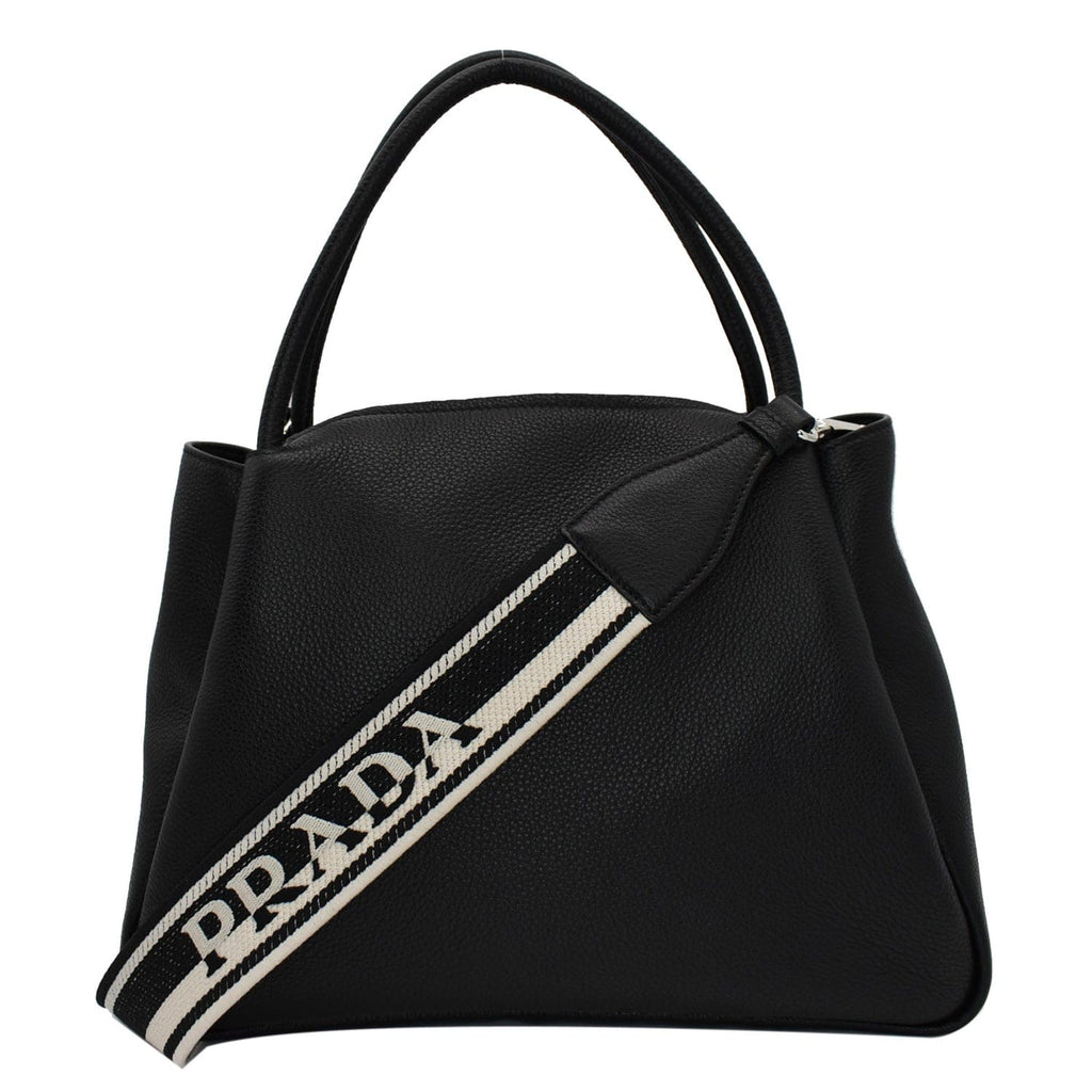 PRADA Flou Large Leather Shoulder Bag Black