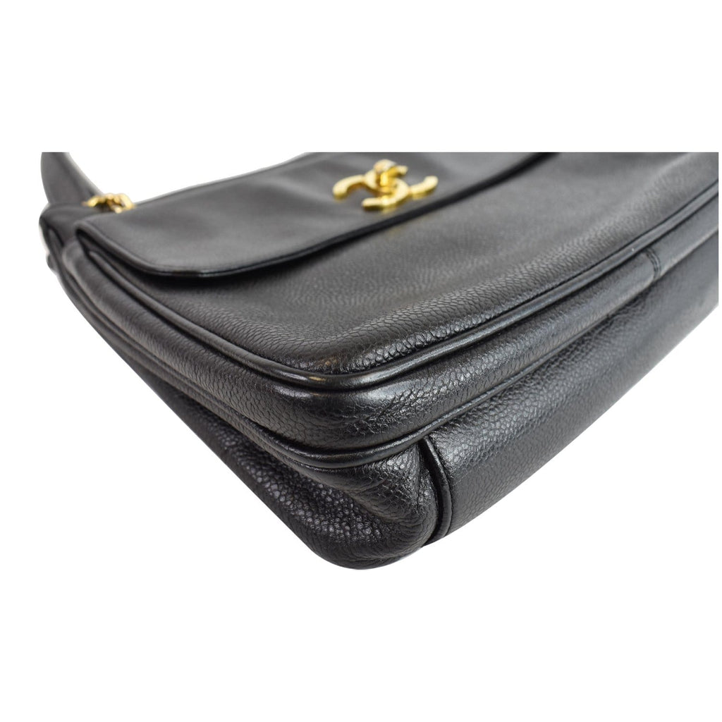 CHANEL Vintage Front Pocket Caviar Leather Tote Bag Black