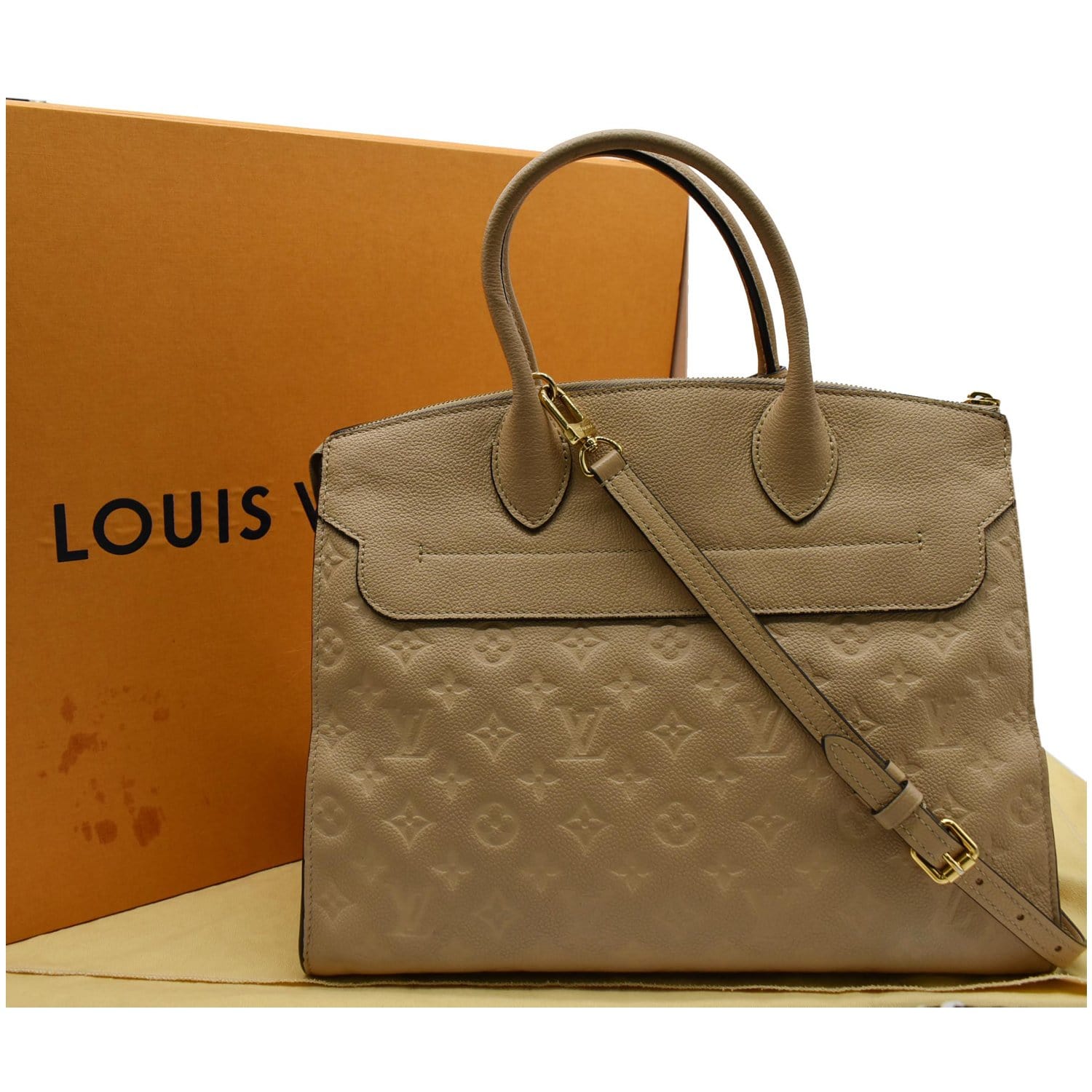 LOUIS VUITTON Pont Neuf MM Monogram Empreinte Leather Shoulder Bag Beige