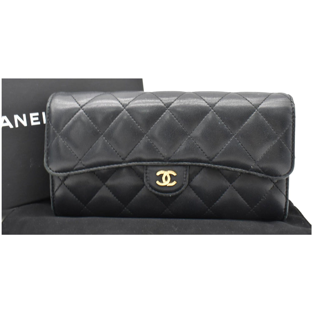 CHANEL Classic Long Flap Leather Wallet Black