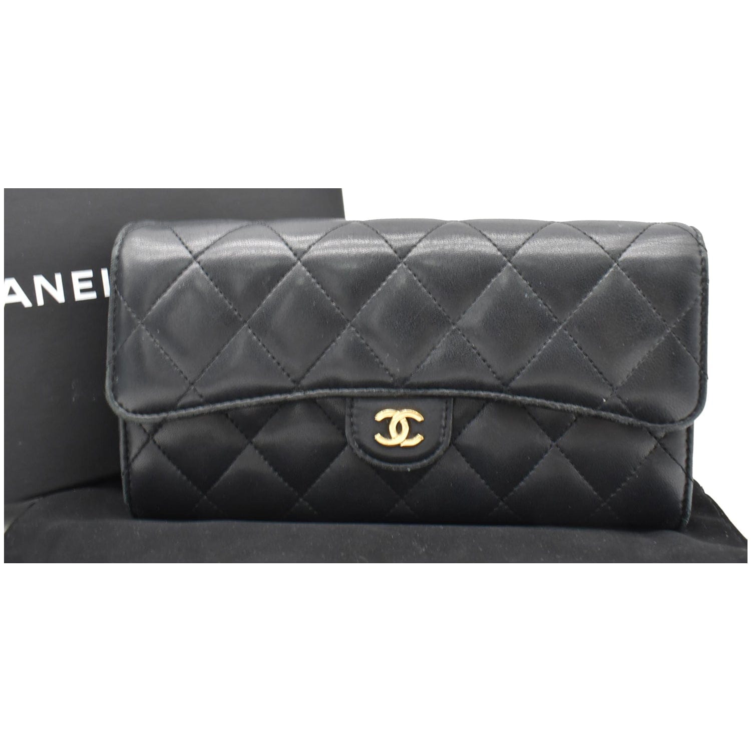 CHANEL Classic Long Flap Leather Wallet Black