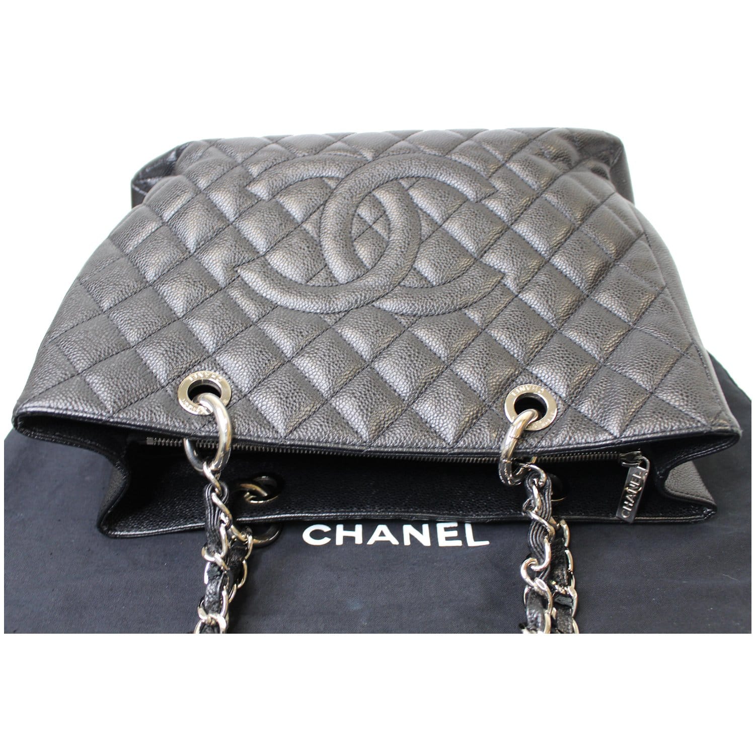 CHANEL Grand Shopping Caviar Leather Tote Bag Black