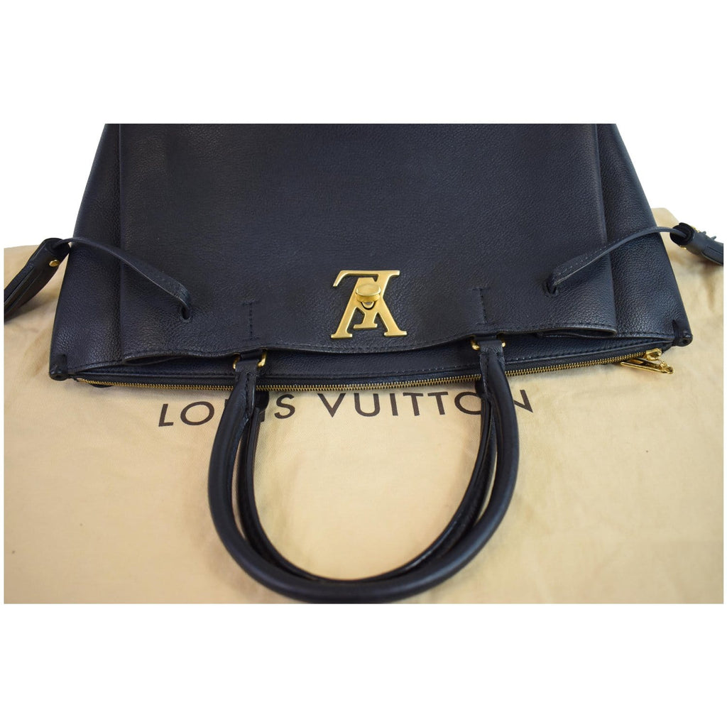 LOUIS VUITTON Lockmeto Calfskin Leather Tote Bag Black