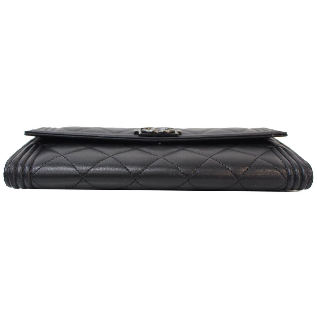 CHANEL Boy Large Flap Lambskin Leather Wallet Black