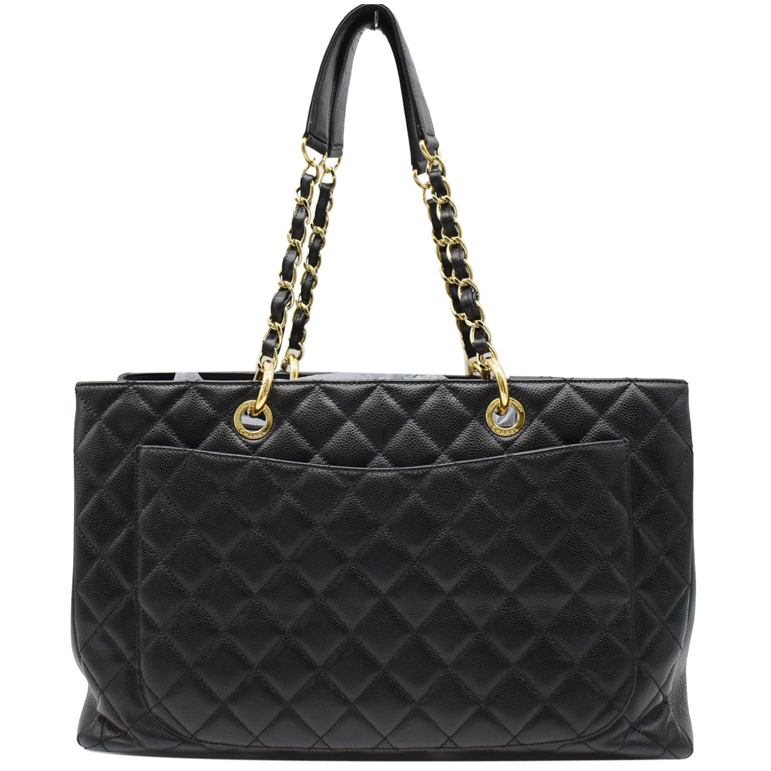 CHANEL XL Grand Quilted Caviar Leather Shopping Tote Bag Black