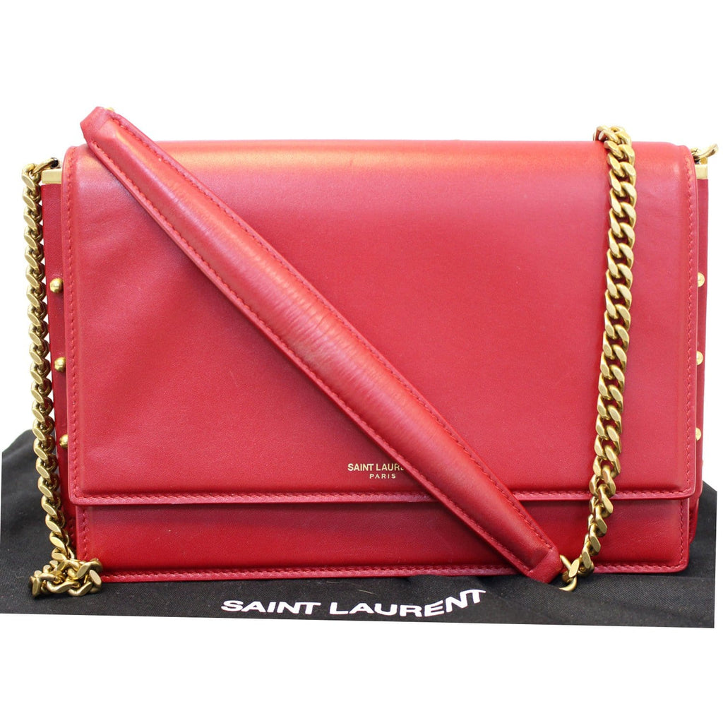 YVES SAINT LAURENT Zoe Lambskin Leather Shoulder Bag Red
