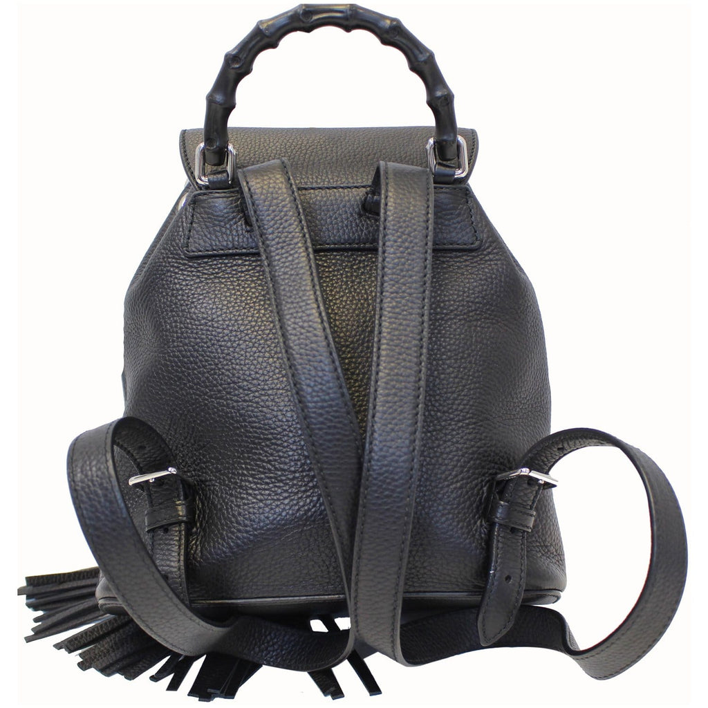 GUCCI Bamboo Pebbled Leather Backpack Bag Black - Last Call