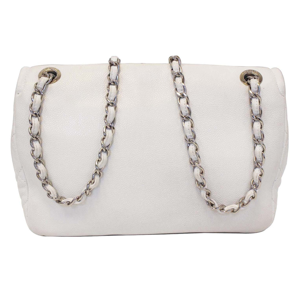 CHANEL Caviar Timeless CC Flap Shoulder Bag White