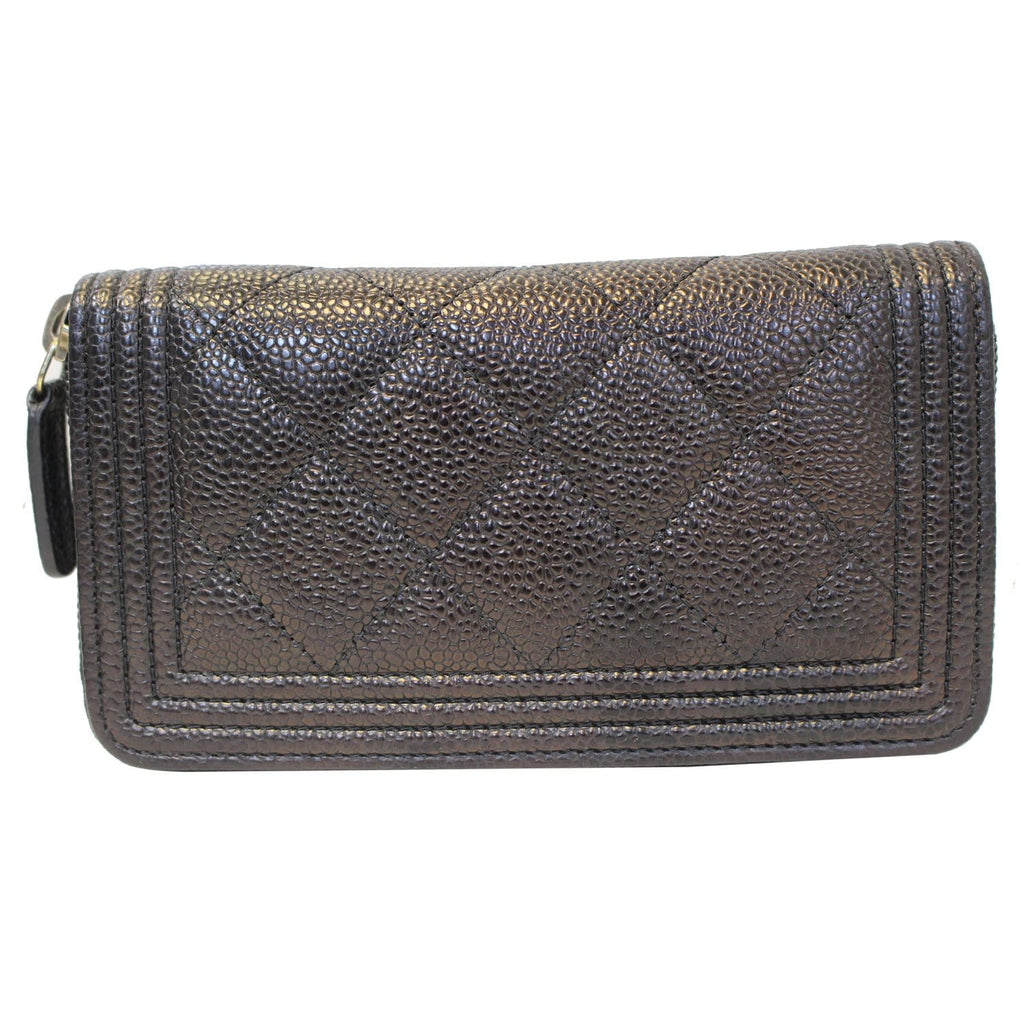 CHANEL Boy Small Caviar Leather Zip Around Wallet Black