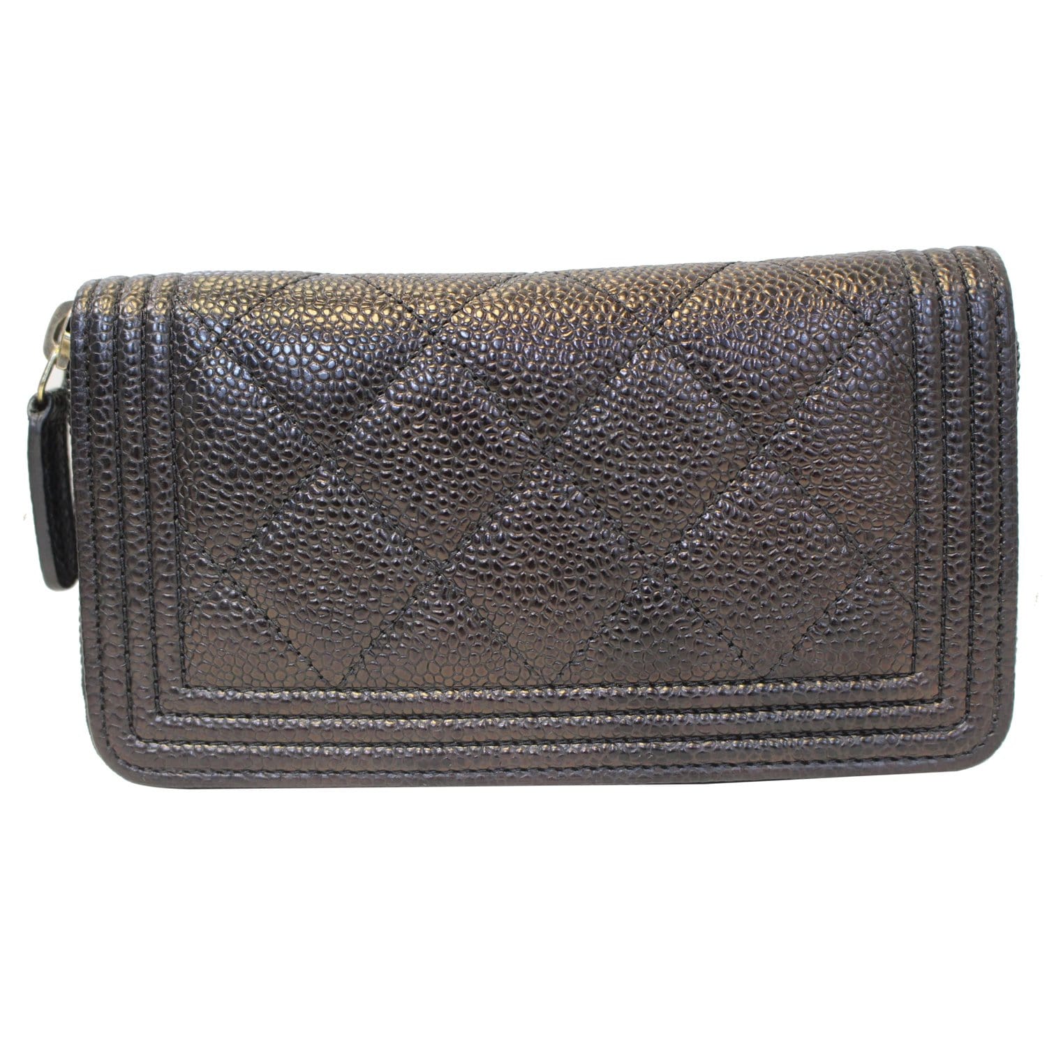 CHANEL Boy Small Caviar Leather Zip Around Wallet Black