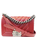 CHANEL Small Chevron Boy Calfskin Leather Flap Bag Burgundy