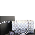 CHANEL Jumbo Calfskin Leather Double Flap Silver Shoulder Bag