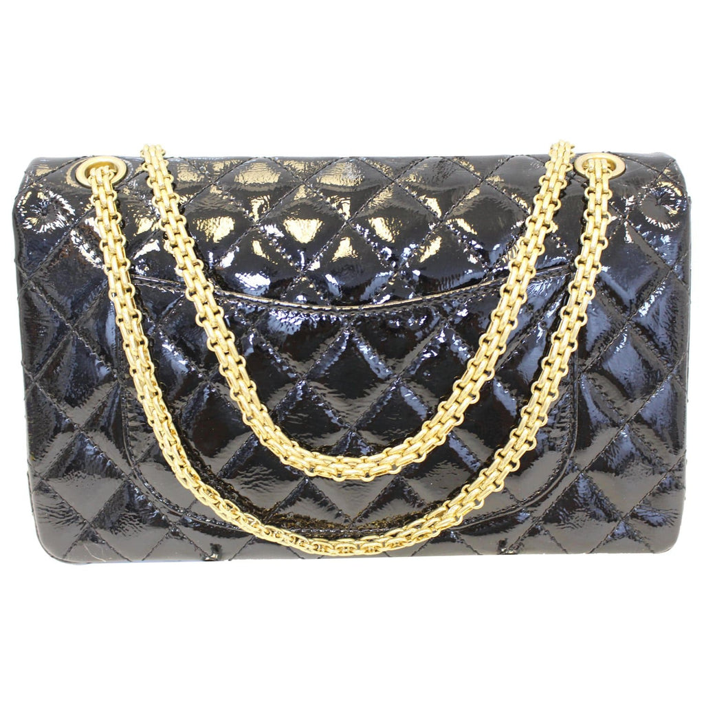 CHANEL Reissue Double Flap Patent Leather Shoulder Bag Black