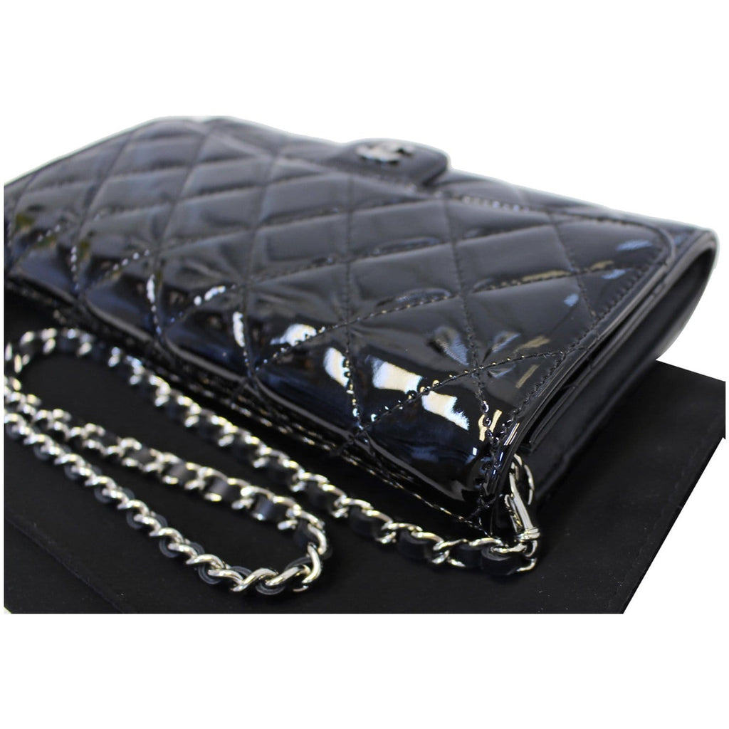 CHANEL Patent Leather Flap Shoulder Bag Black