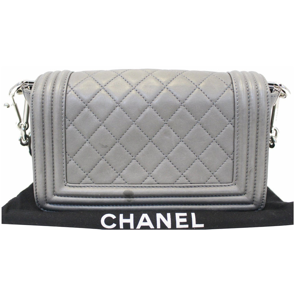 CHANEL Boy Flap with Stingray Lambskin Shoulder Bag Silver