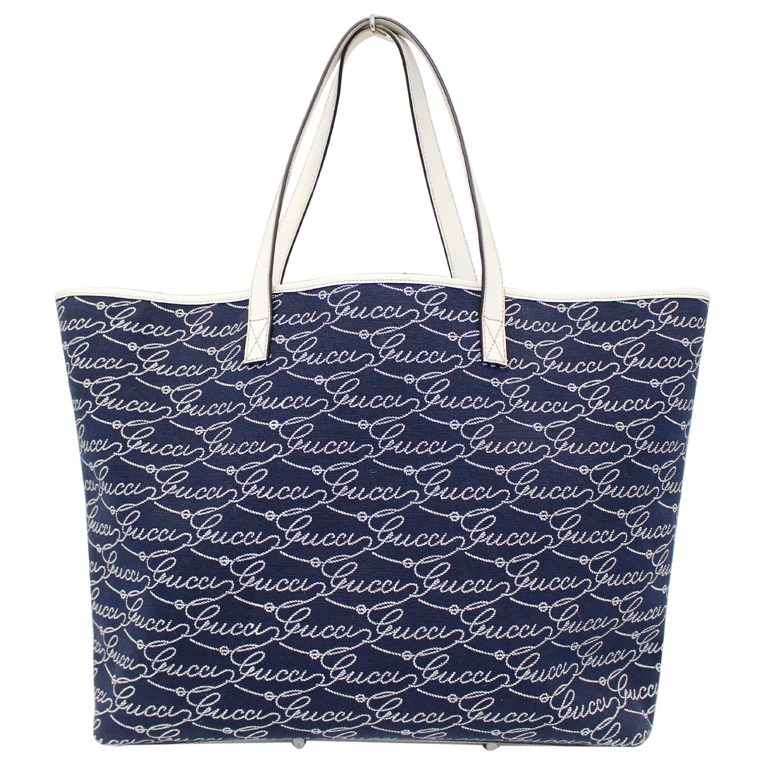 GUCCI Large Blue Canvas White Script Tote Bag 257245