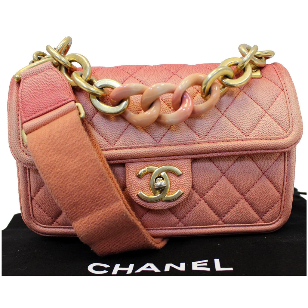 CHANEL On The Sea Caviar Leather Small Flap Shoulder Bag Coral